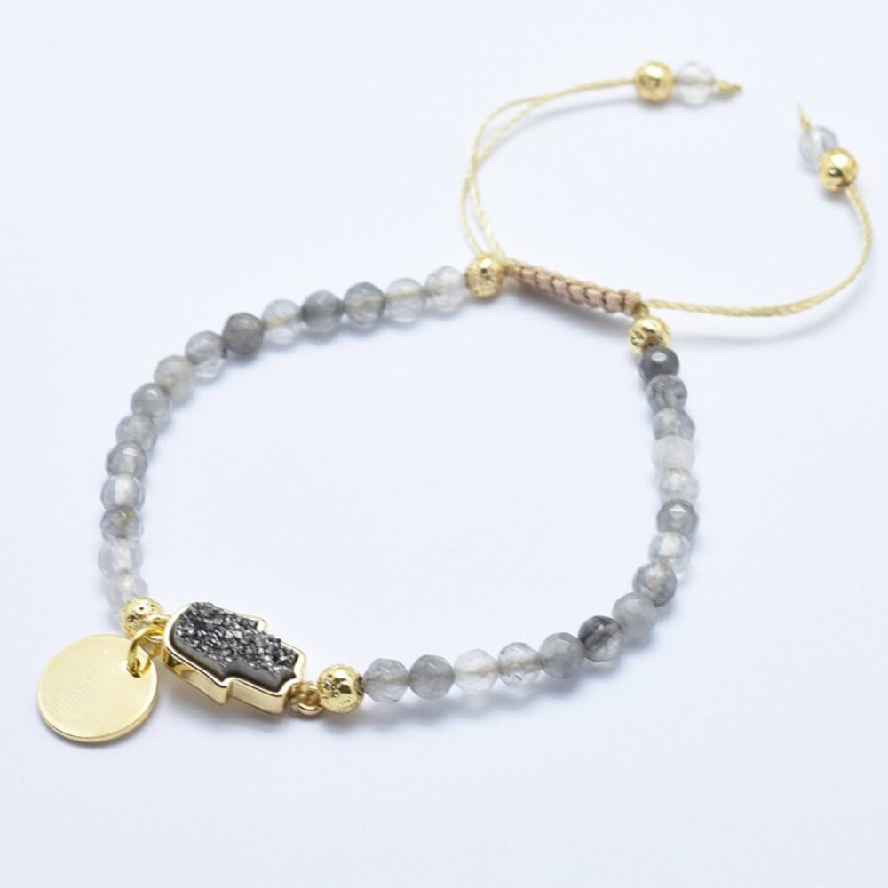 Natural Cloudy Quartz Bead Bracelet W Electroplated Natural Lava Rock NWOT 2/$20